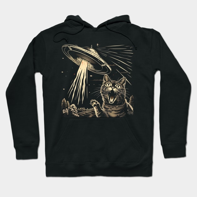 Shocked Cat and UFO Invasion Hoodie by OscarVanHendrix